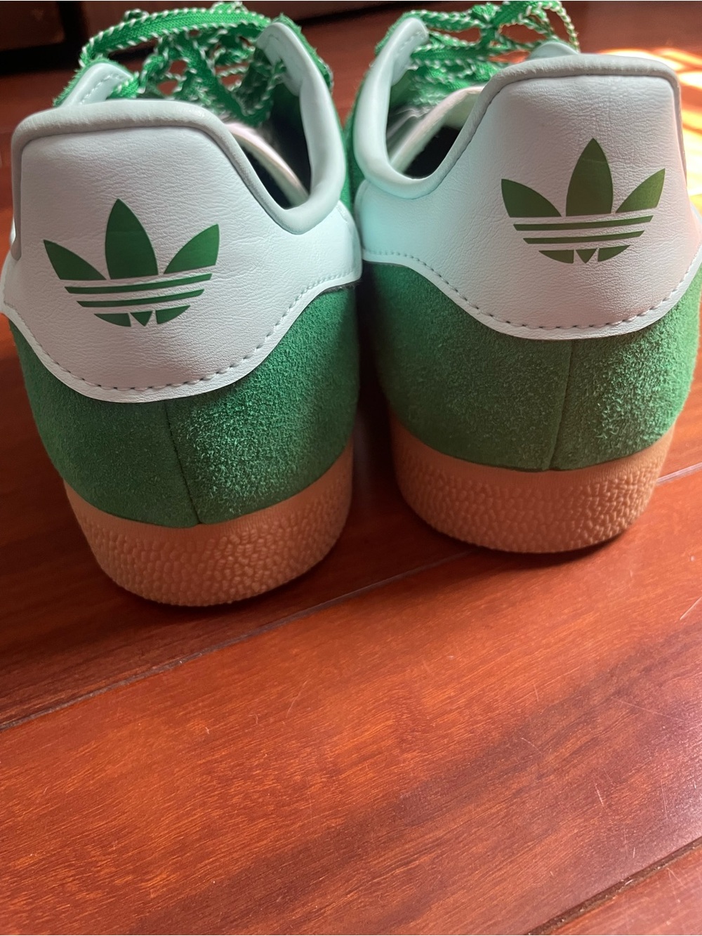 adidas Green Suede Sneakers with White Stripes and Gum Sole - Picture 6 of 6